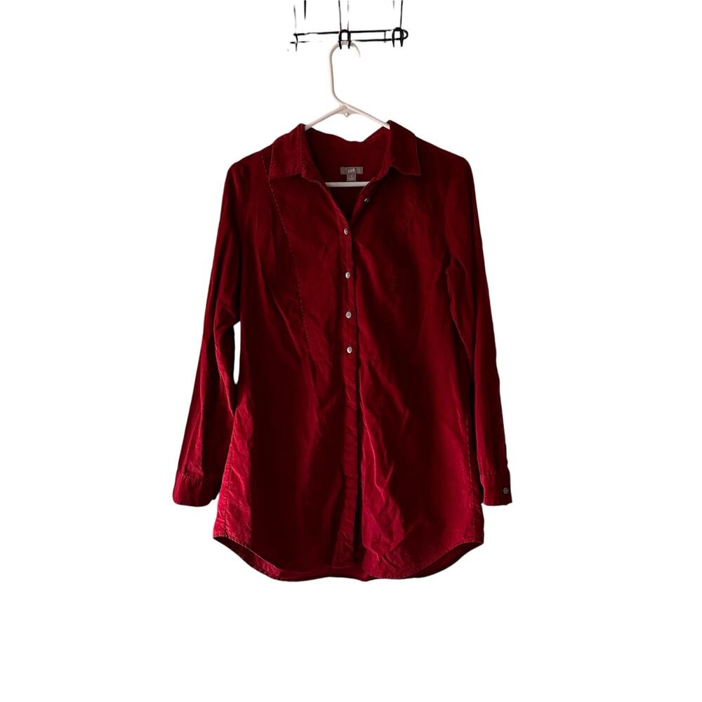 J. Jill Red Corduroy Long Sleeve Button Up Size Small